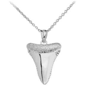 10k Solid White Gold Shark Tooth Pendant Necklace